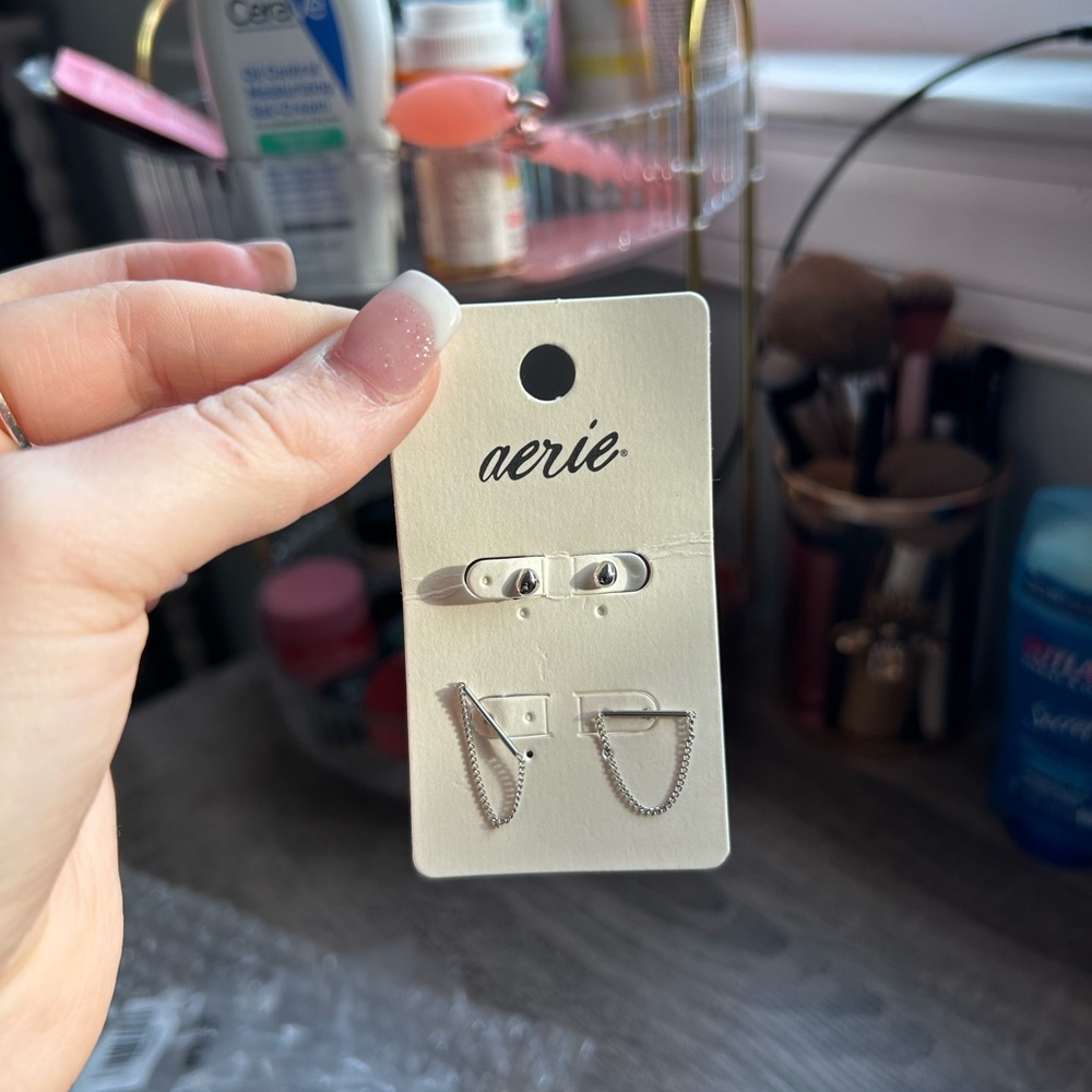 Aerie Silver Chain Hoop Earrings